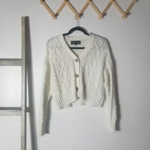 KENDALL AND KYLIE WOMEN'S CREAMY WHITE CROPPED BUTTON CARDIGAN SIZE LARGE